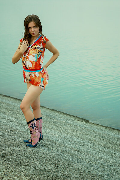 Model Eivor H in Eivor With Boots On The Beach